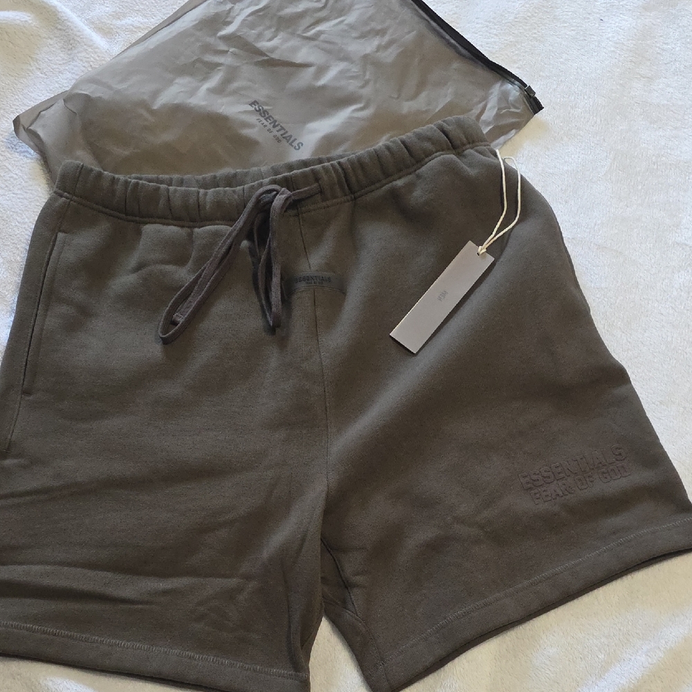 Essentials Fear Of God Off Black Embossed Logo Sweat Shorts